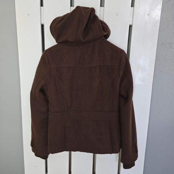 dELiA's Wool Blend Brown Hooded Zip Toggle Coat M Bella Swan Y2K Norm Thinsulate - Picture 3 of 12